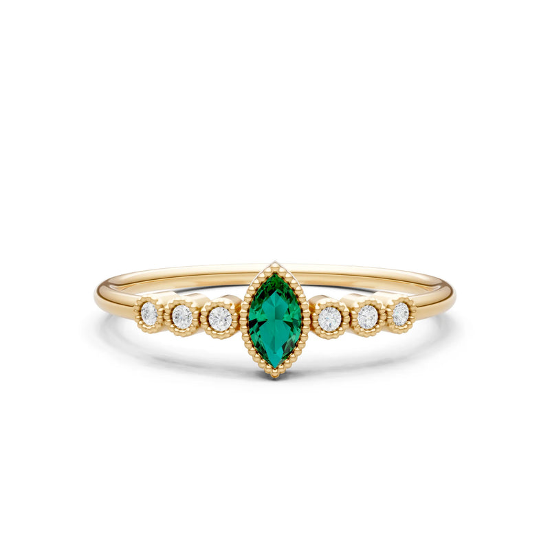 Emerald Dainty Marquise Center Cluster Ring