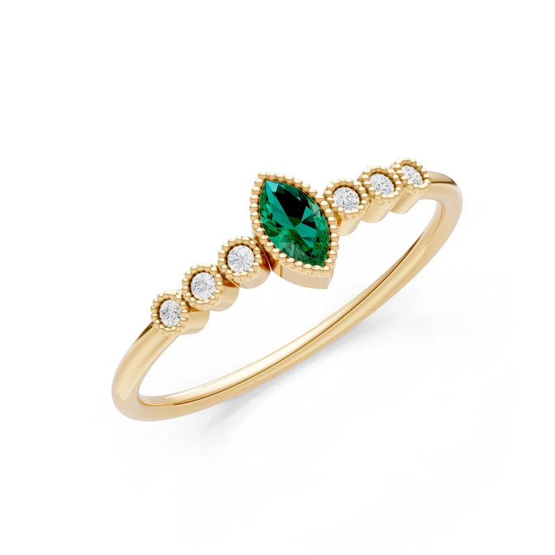 Emerald Dainty Marquise Center Cluster Ring