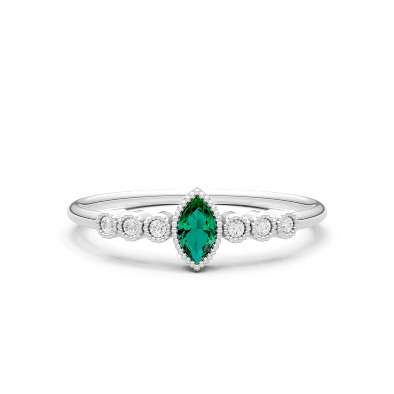 Emerald Dainty Marquise Center Cluster Ring