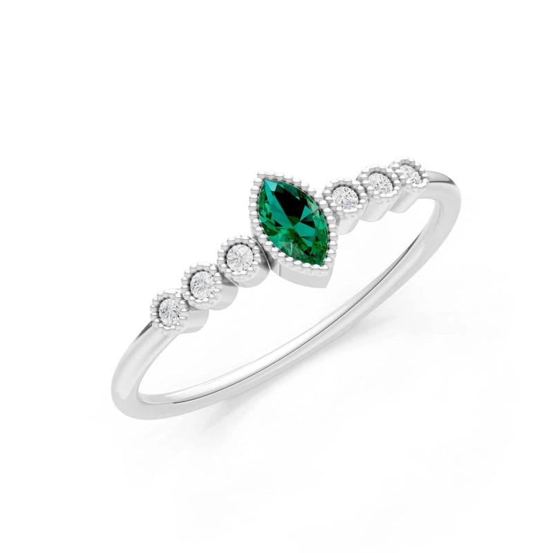 Emerald Dainty Marquise Center Cluster Ring