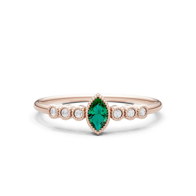 Emerald Dainty Marquise Center Cluster Ring