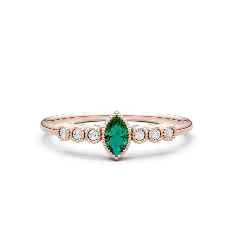Emerald Dainty Marquise Center Cluster Ring