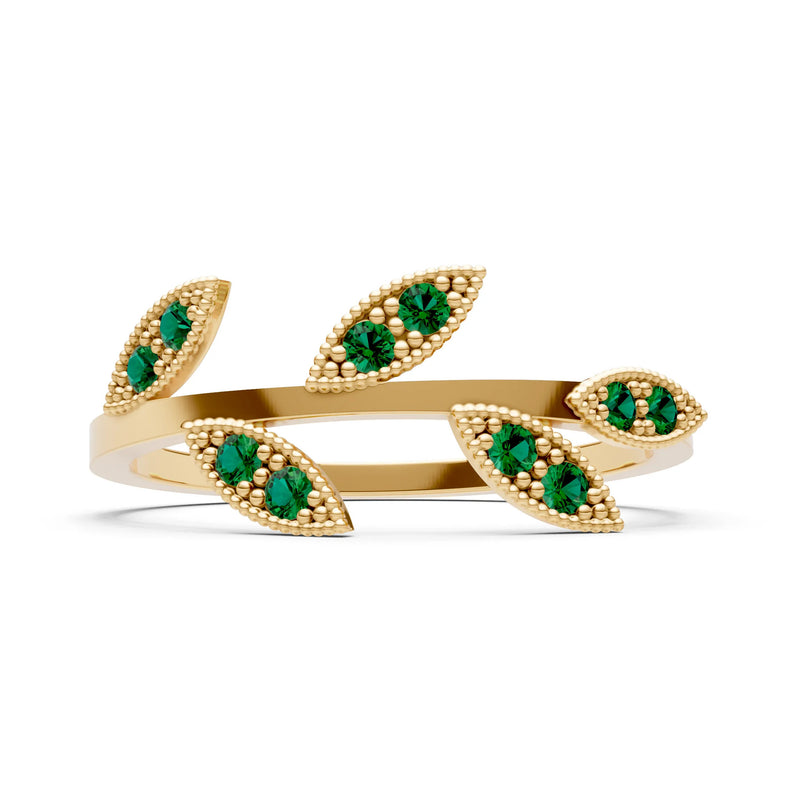 Emerald Dainty Leaf Cluster Gold Ring