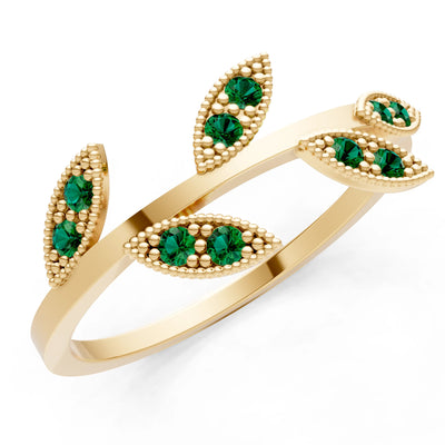 Emerald Dainty Leaf Cluster Gold Ring