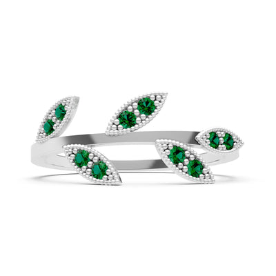 Emerald Dainty Leaf Cluster Gold Ring