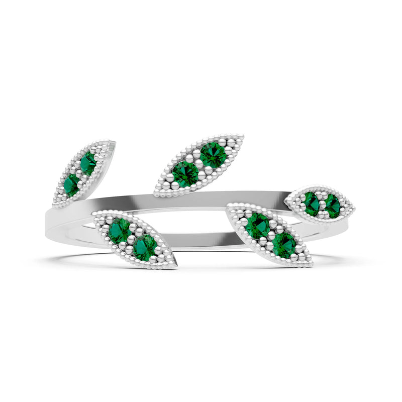 Emerald Dainty Leaf Cluster Gold Ring