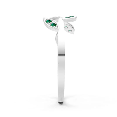Emerald Dainty Leaf Cluster Gold Ring