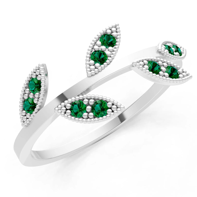 Emerald Dainty Leaf Cluster Gold Ring