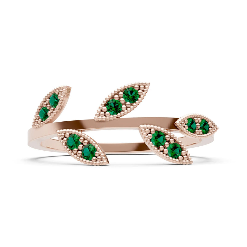 Emerald Dainty Leaf Cluster Gold Ring