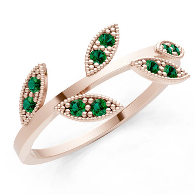 Emerald Dainty Leaf Cluster Gold Ring