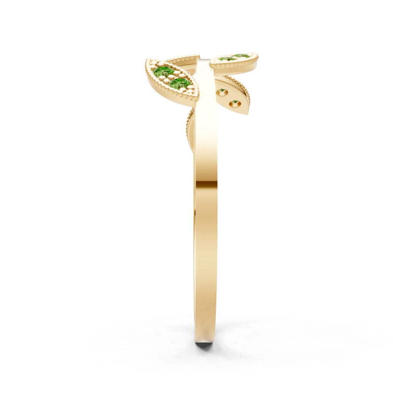 Peridot Dainty Leaf Cluster Gold Ring