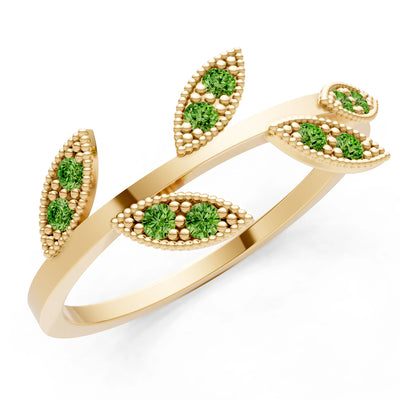 Peridot Dainty Leaf Cluster Gold Ring