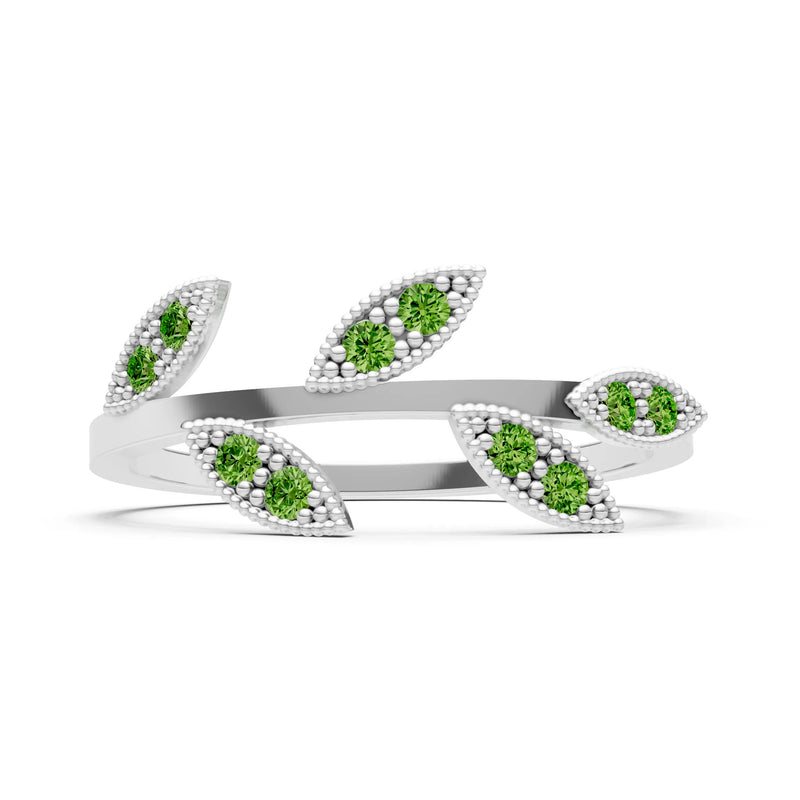 Peridot Dainty Leaf Cluster Gold Ring