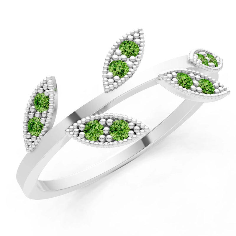 Peridot Dainty Leaf Cluster Gold Ring