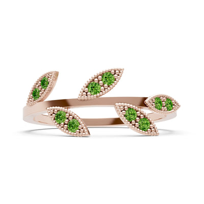 Peridot Dainty Leaf Cluster Gold Ring