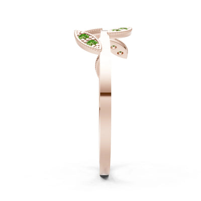 Peridot Dainty Leaf Cluster Gold Ring