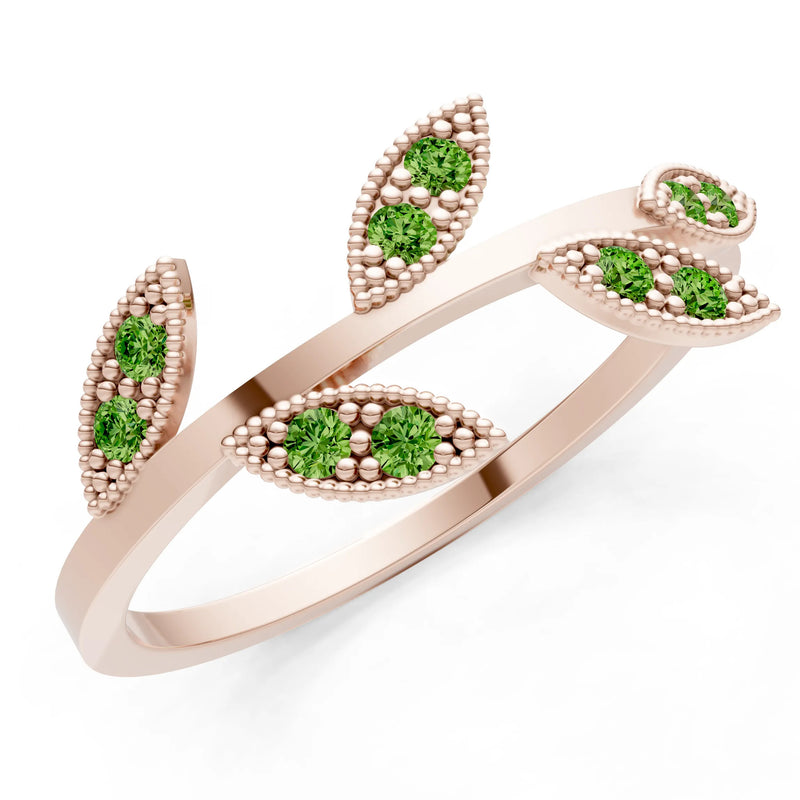 Peridot Dainty Leaf Cluster Gold Ring