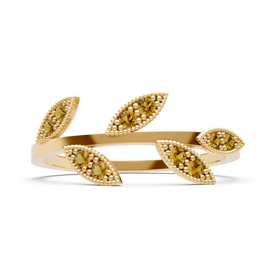 Citrine Dainty Leaf Cluster Gold Ring