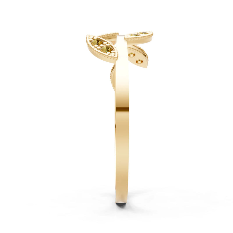 Citrine Dainty Leaf Cluster Gold Ring