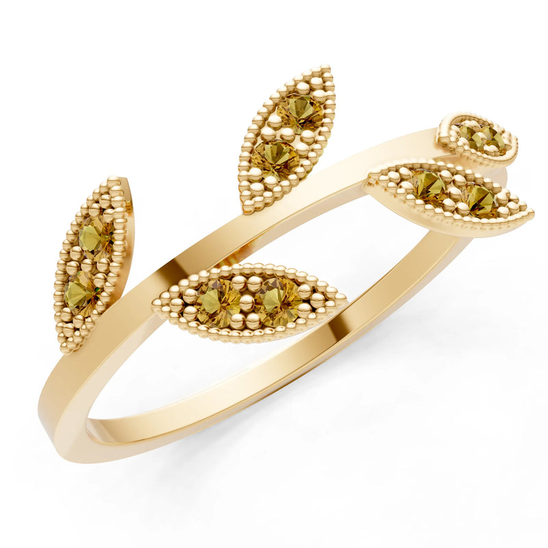 Citrine Dainty Leaf Cluster Gold Ring
