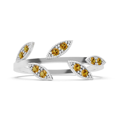 Citrine Dainty Leaf Cluster Gold Ring