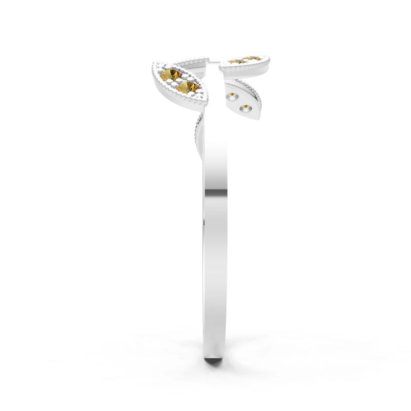 Citrine Dainty Leaf Cluster Gold Ring
