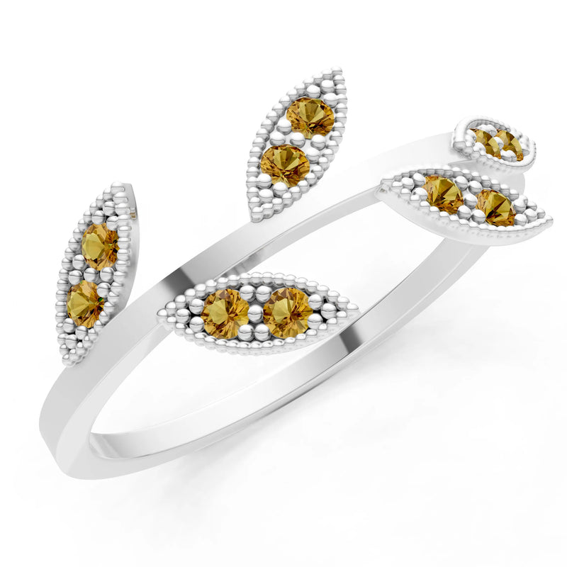 Citrine Dainty Leaf Cluster Gold Ring