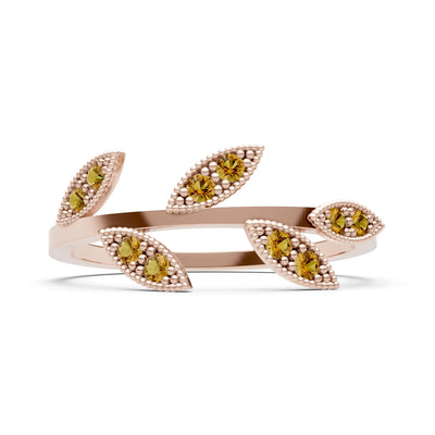 Citrine Dainty Leaf Cluster Gold Ring