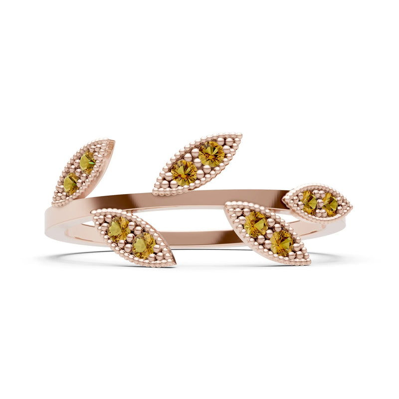 Citrine Dainty Leaf Cluster Gold Ring