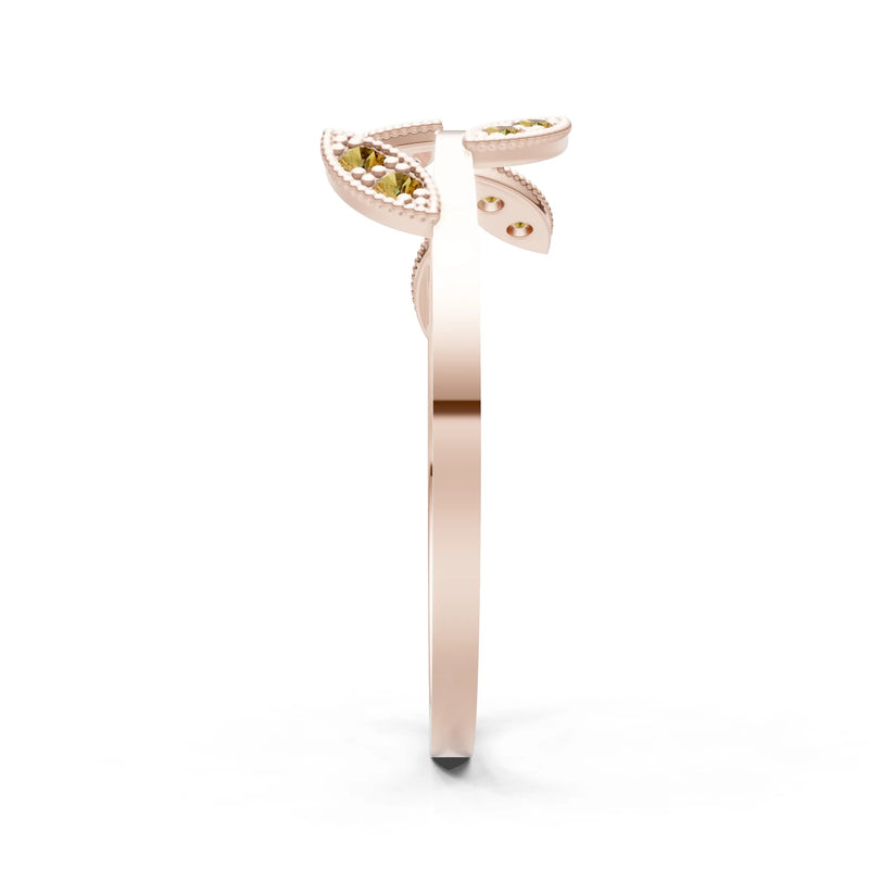 Citrine Dainty Leaf Cluster Gold Ring