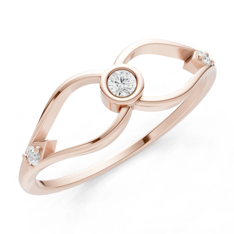 Dainty Bezel Twist Crossover Ring – Round