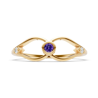 Amethyst Dainty Bezel Twist Crossover Ring