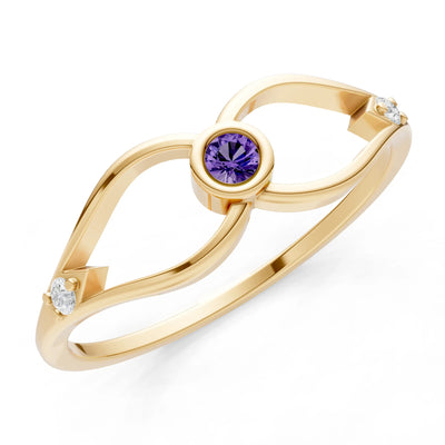 Dainty Bezel Twist Crossover Ring – Round