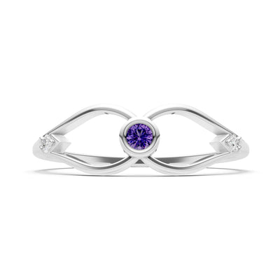 Amethyst Dainty Bezel Twist Crossover Ring