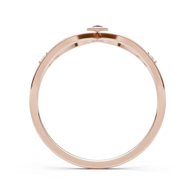 Amethyst Dainty Bezel Twist Crossover Ring