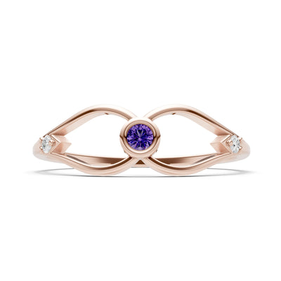 Amethyst Dainty Bezel Twist Crossover Ring