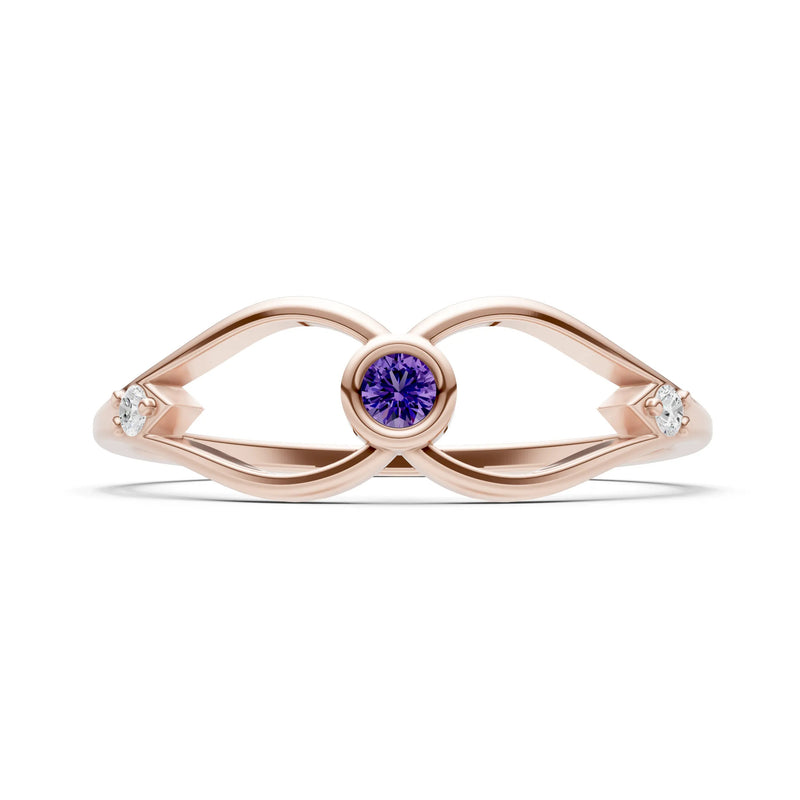 Amethyst Dainty Bezel Twist Crossover Ring