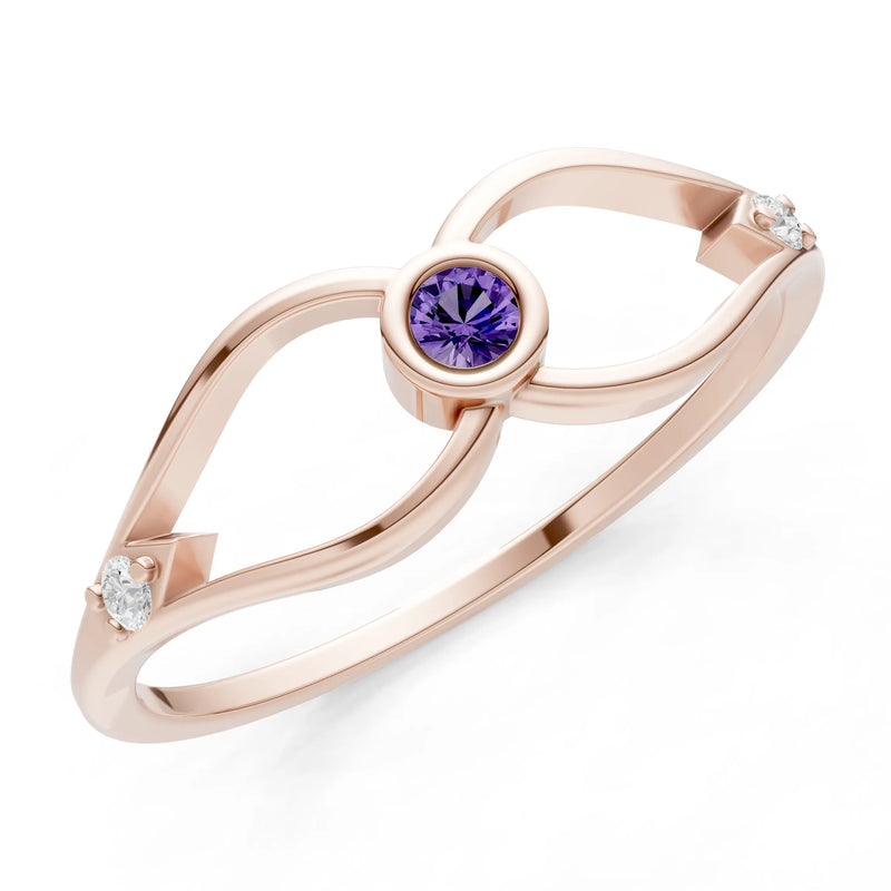 Dainty Bezel Twist Crossover Ring – Round
