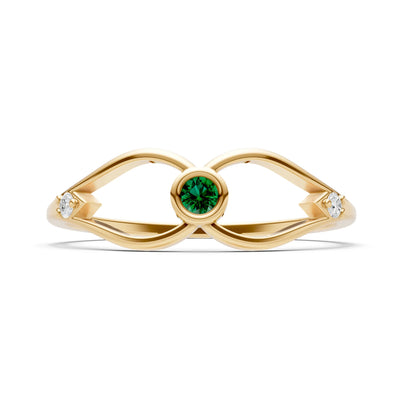Emerald Dainty Bezel Twist Crossover Ring