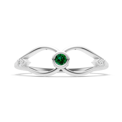 Emerald Dainty Bezel Twist Crossover Ring