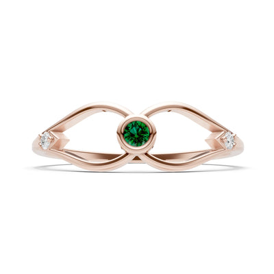 Emerald Dainty Bezel Twist Crossover Ring