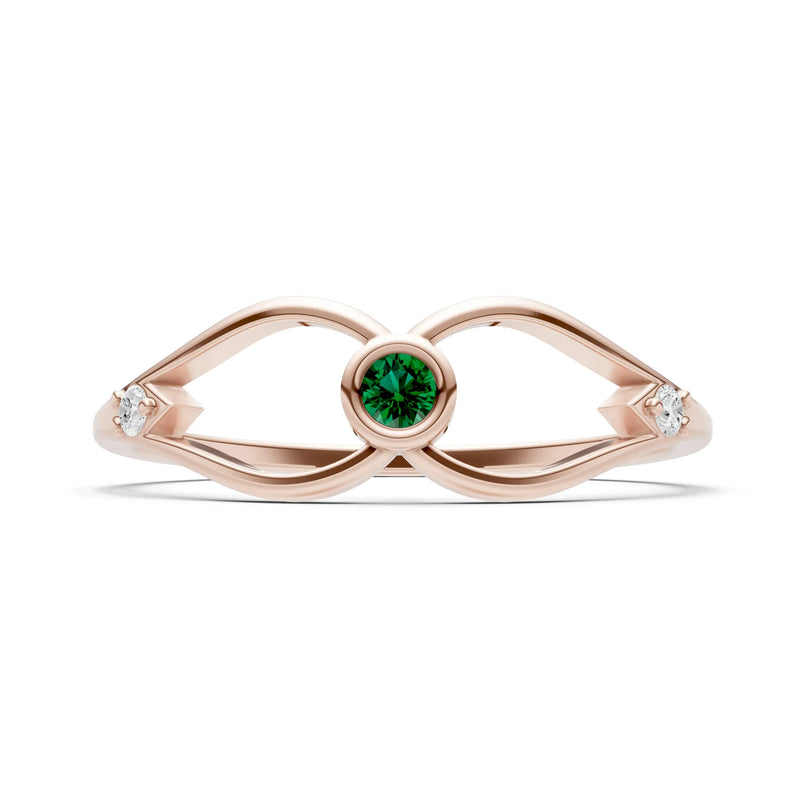 Emerald Dainty Bezel Twist Crossover Ring