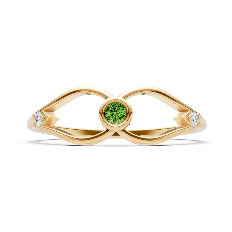 Peridot Dainty Bezel Twist Crossover Ring