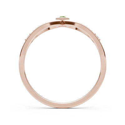 Peridot Dainty Bezel Twist Crossover Ring