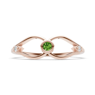 Peridot Dainty Bezel Twist Crossover Ring