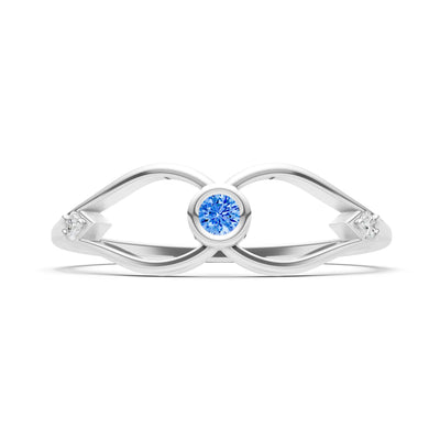 Swiss Blue Topaz Dainty Bezel Twist Crossover Ring