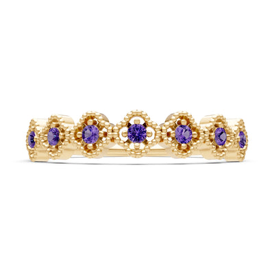 Dainty Floral Cluster 7-Stone Half Band – Round