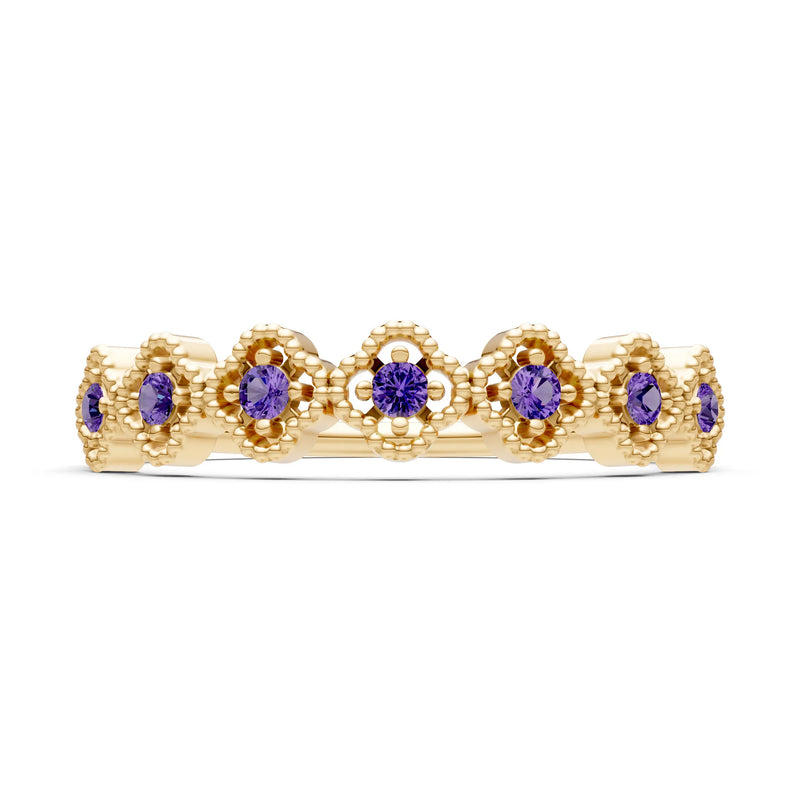 Dainty Floral Cluster 7-Stone Half Band – Round