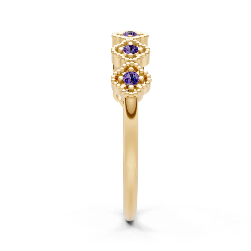 Dainty Floral Cluster 7-Stone Half Band – Round