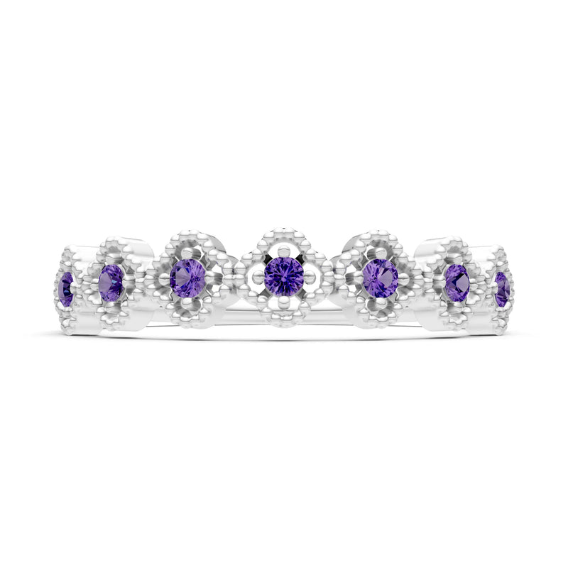 Dainty Floral Cluster 7-Stone Half Band – Round